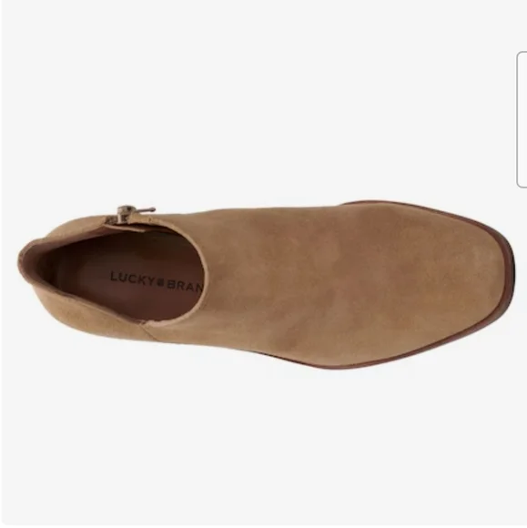 Lucky Brand Tan Taupe Brown Leather Boots Ankle Booties Heel Shoes - Picture 2 of 12